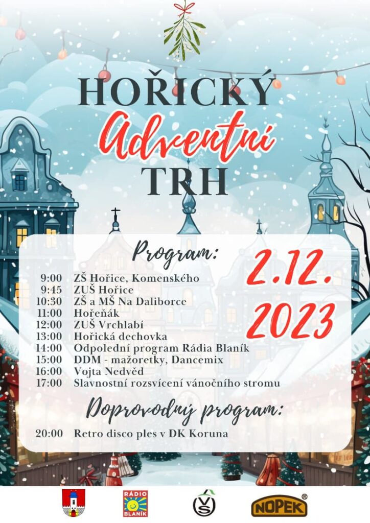 Leták na Hořický adventní trh 2023. 