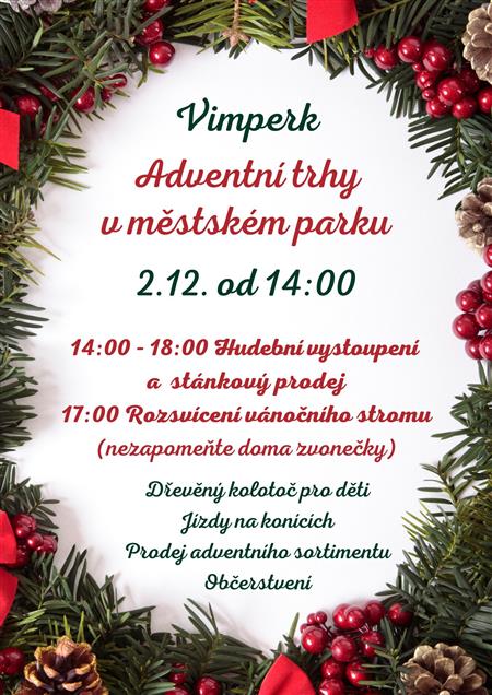 Plakatá na Adventní trhy v městském parku Vimperk.